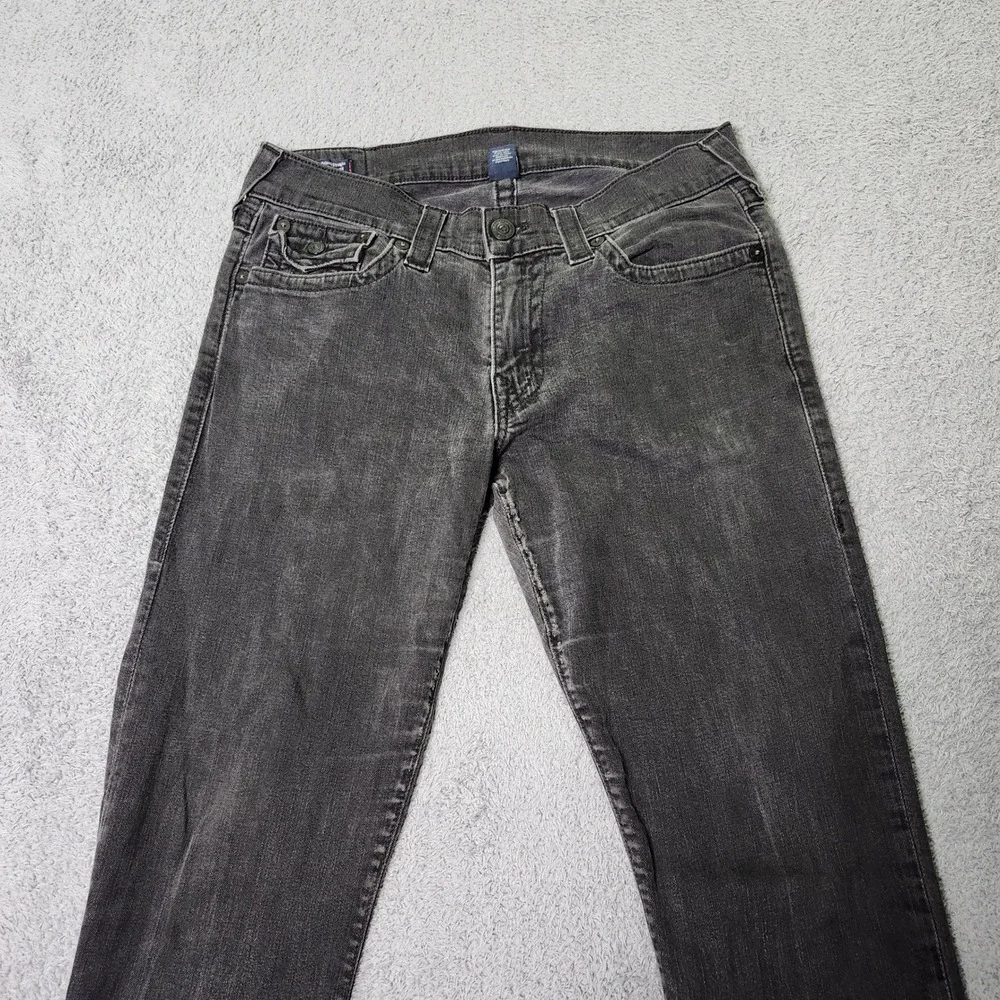 True Religion Mens 33 Ricky Relaxed Straight Jeans Black Faded Flap Pocket USA